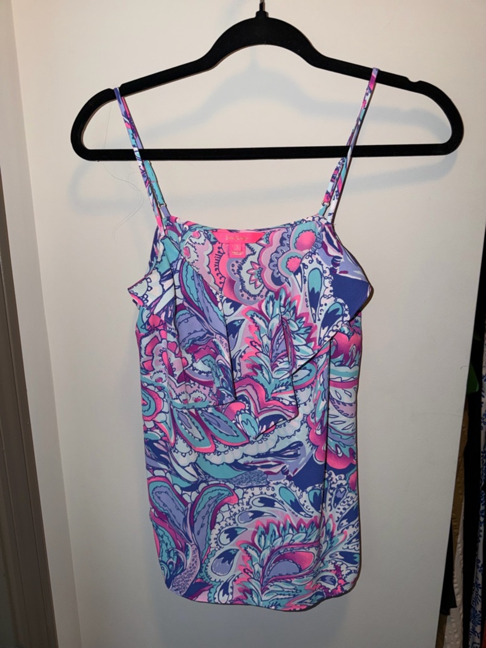 Lilly Pulitzer Pink Blue Purple Paisley Print Spaghetti Strap Tank